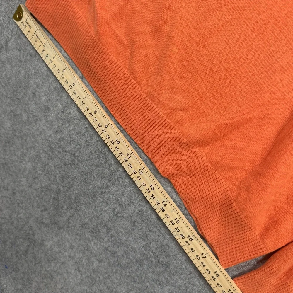 Lands' End V-Neck Sweater Large Orange Solid Knit Cotton Blend